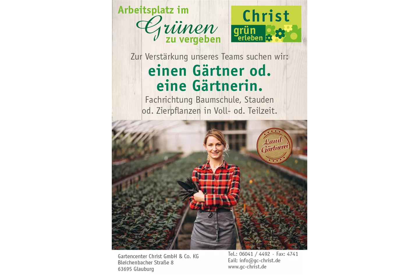 Gärtner oder Gärtnerin in Voll- oder Teilzeit