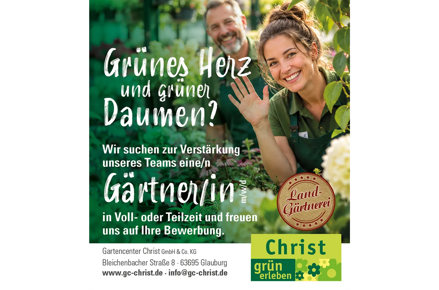 Gärtner oder Gärtnerin in Voll- oder Teilzeit